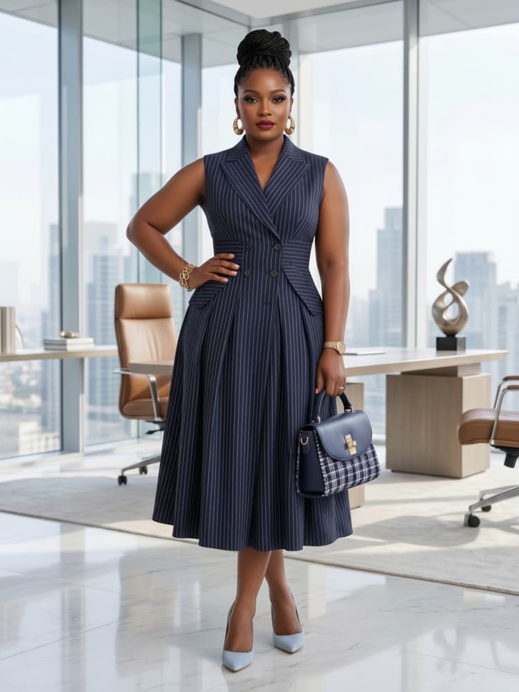 Women Formal Wear For Summer - Vestido Midi Plus Size Sem Mangas