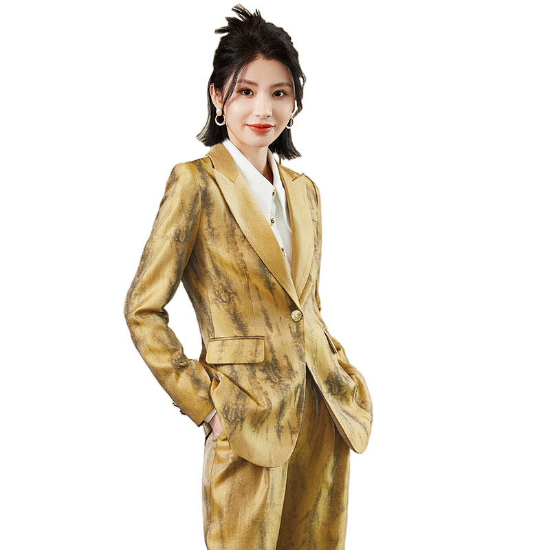 Women Formal Wear With Black Blazer - Feminino dourado preto formal calça terno