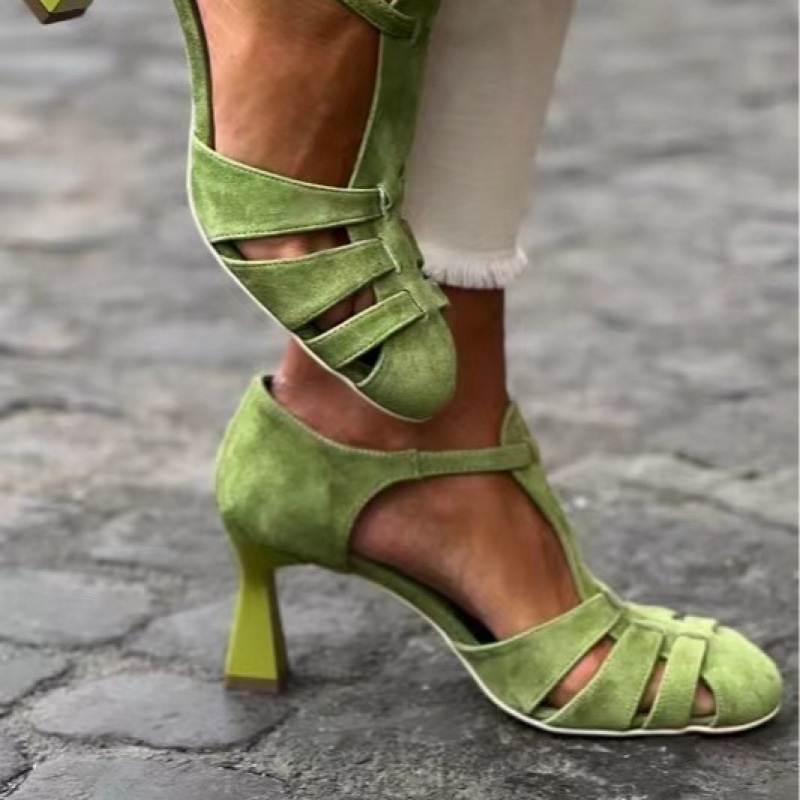 Women Formal Wear For Summer - Sandálias Femininas Verdes de Camurça com