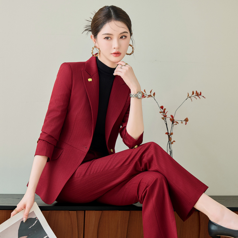 Women Formal Wear Winter - Conjunto de terno vermelho para mulheres,