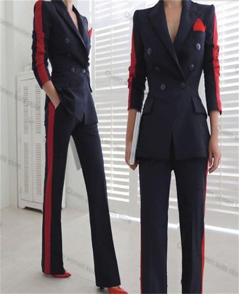 Women Formal Wear With Black Blazer - Vermelho preto outono feminino terno conjunto