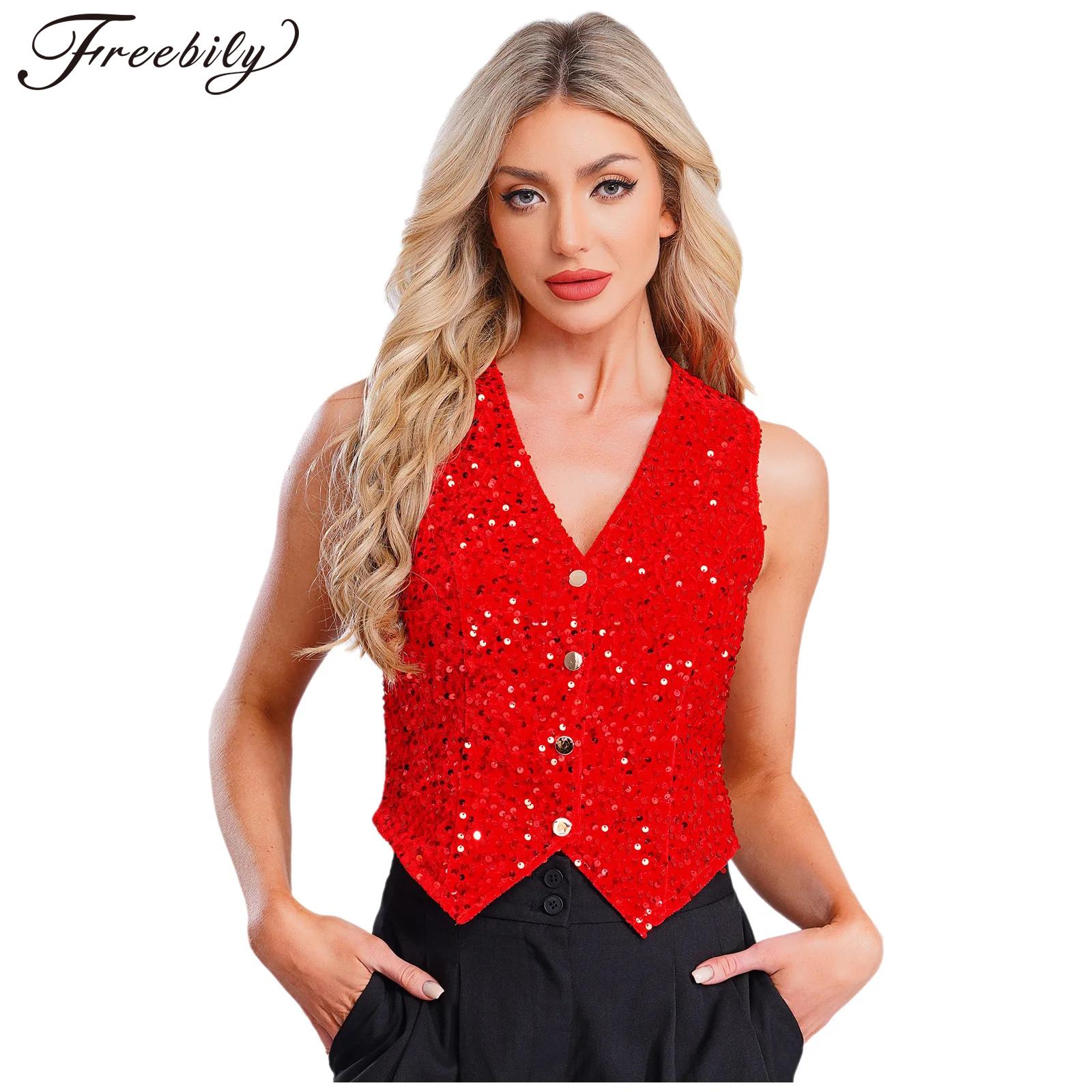 Feminino brilhante lantejoulas - Women Formal Wear Vest avaliação e preço